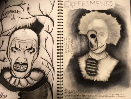 Images of a student's sketchbook of work as part of their  NEA component 1