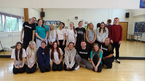 Year 11 Dance students with three people from Motionhouse who ran a dance workshop for the students