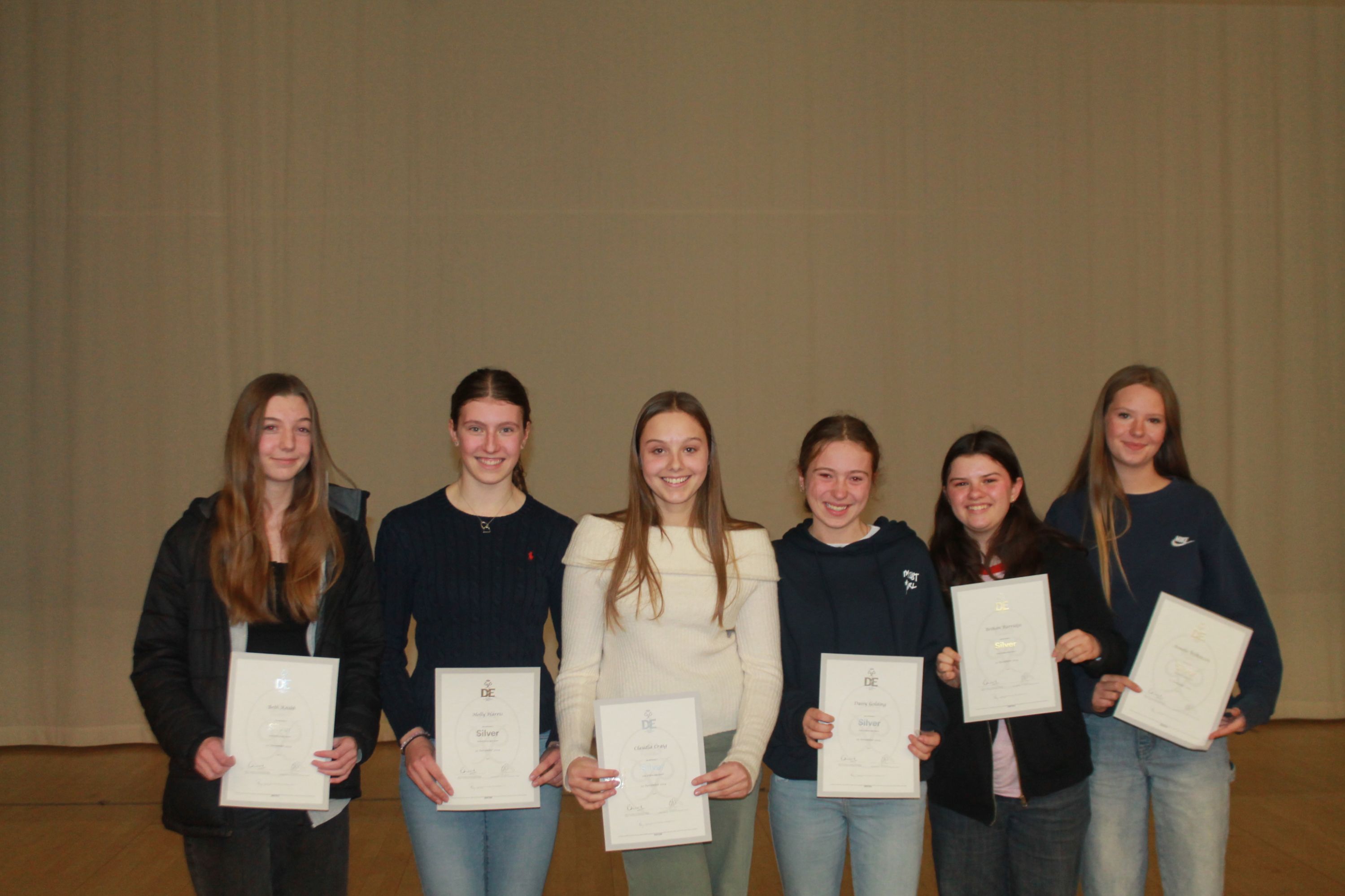 Six students at the DofE Awards evening 