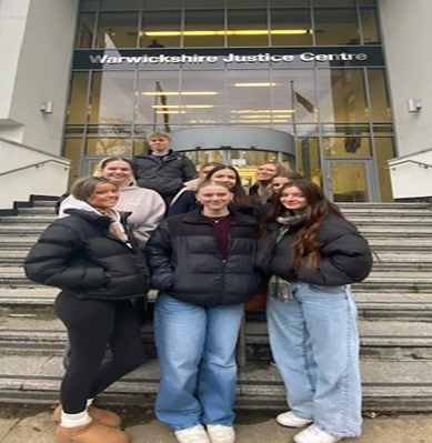 Nine Sociology Students outside the Warwick Justice Centre  