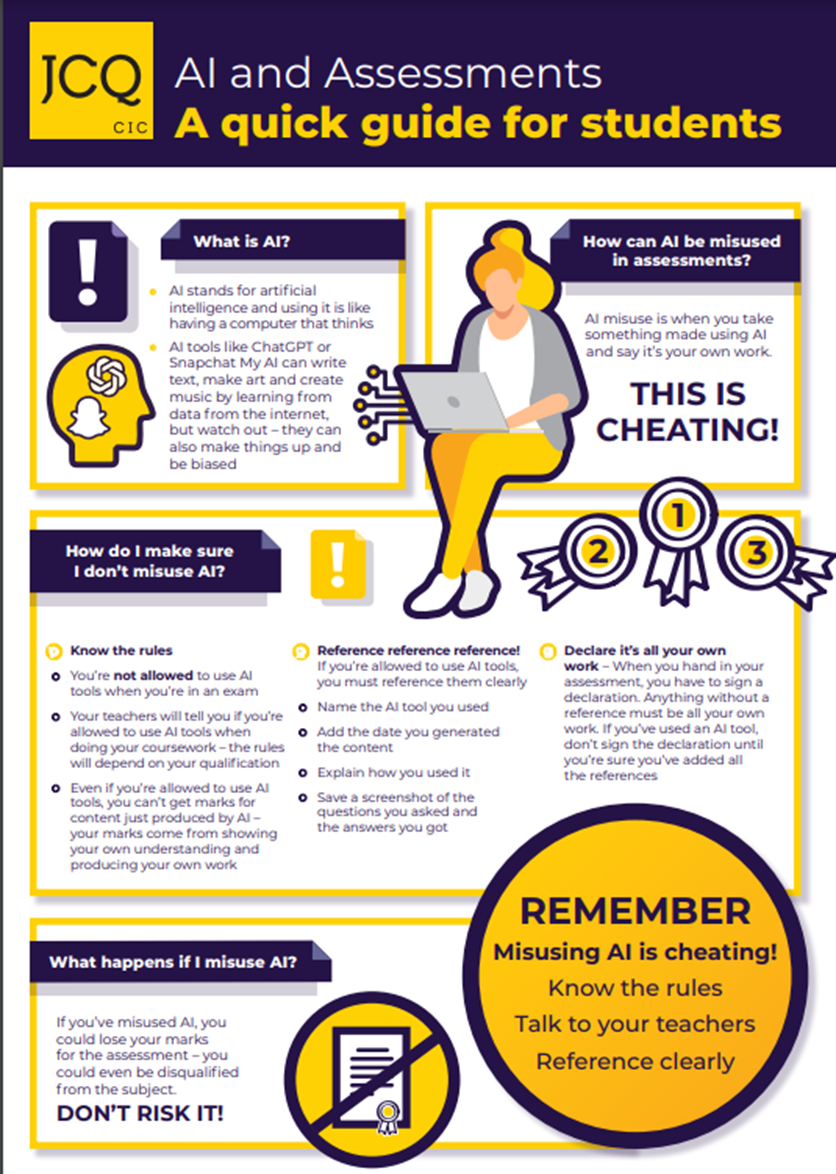 JCQ poster of AI and Assessments - A quick guide for students