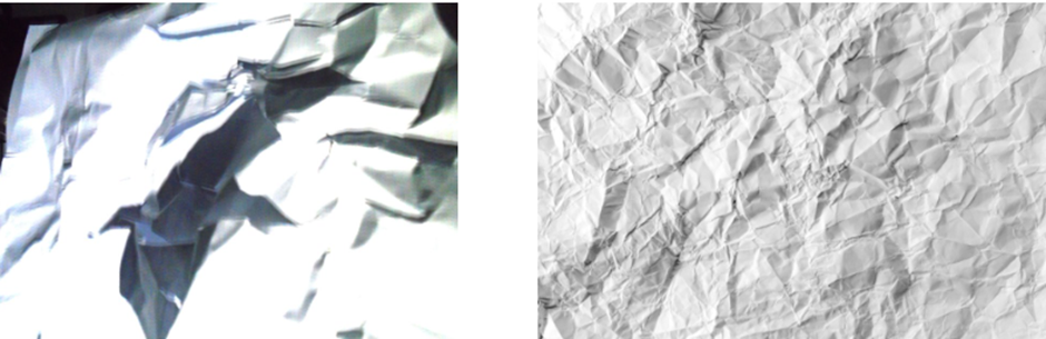 twp images of  close up of crumpled paper