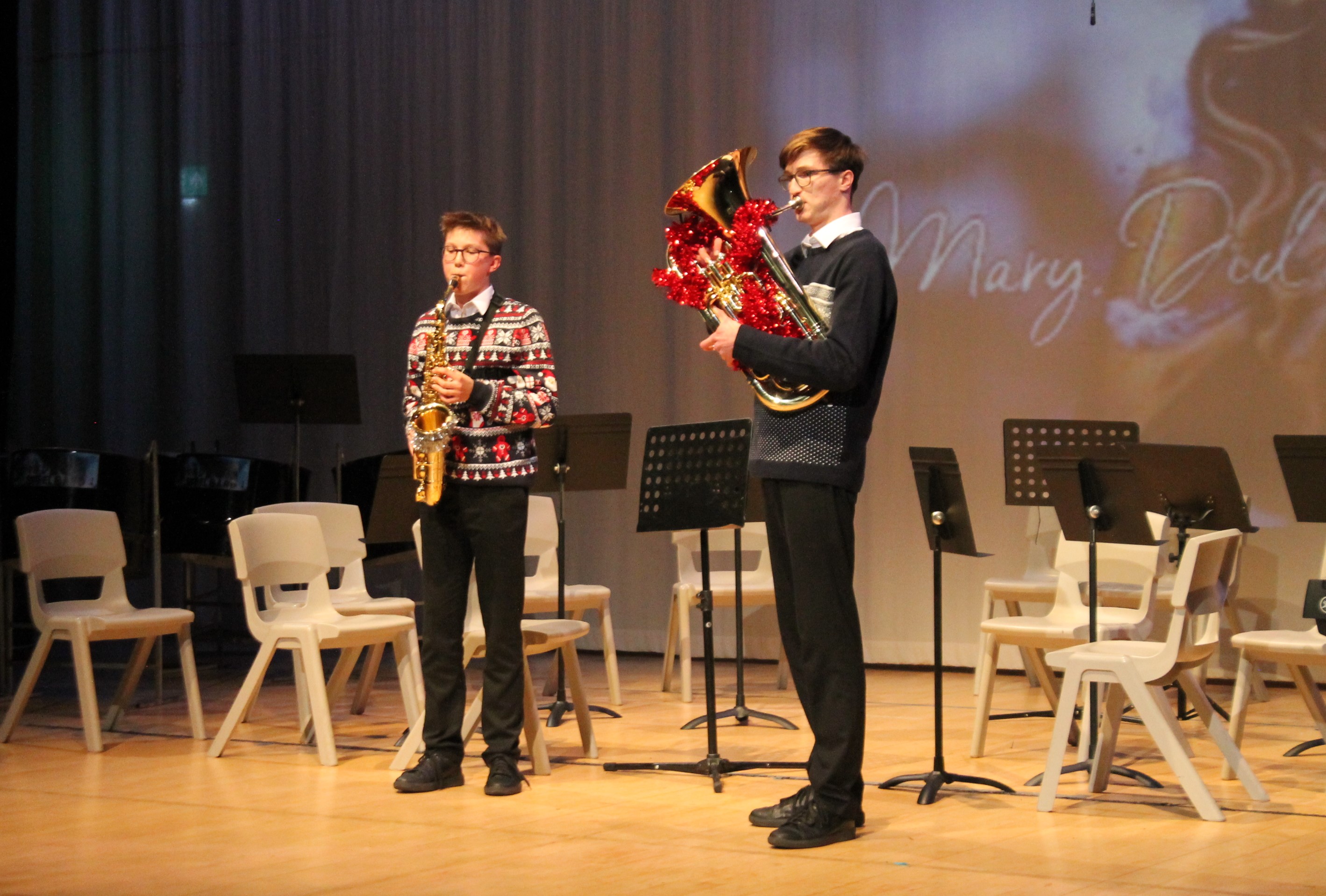 Two students performing at the music concert  