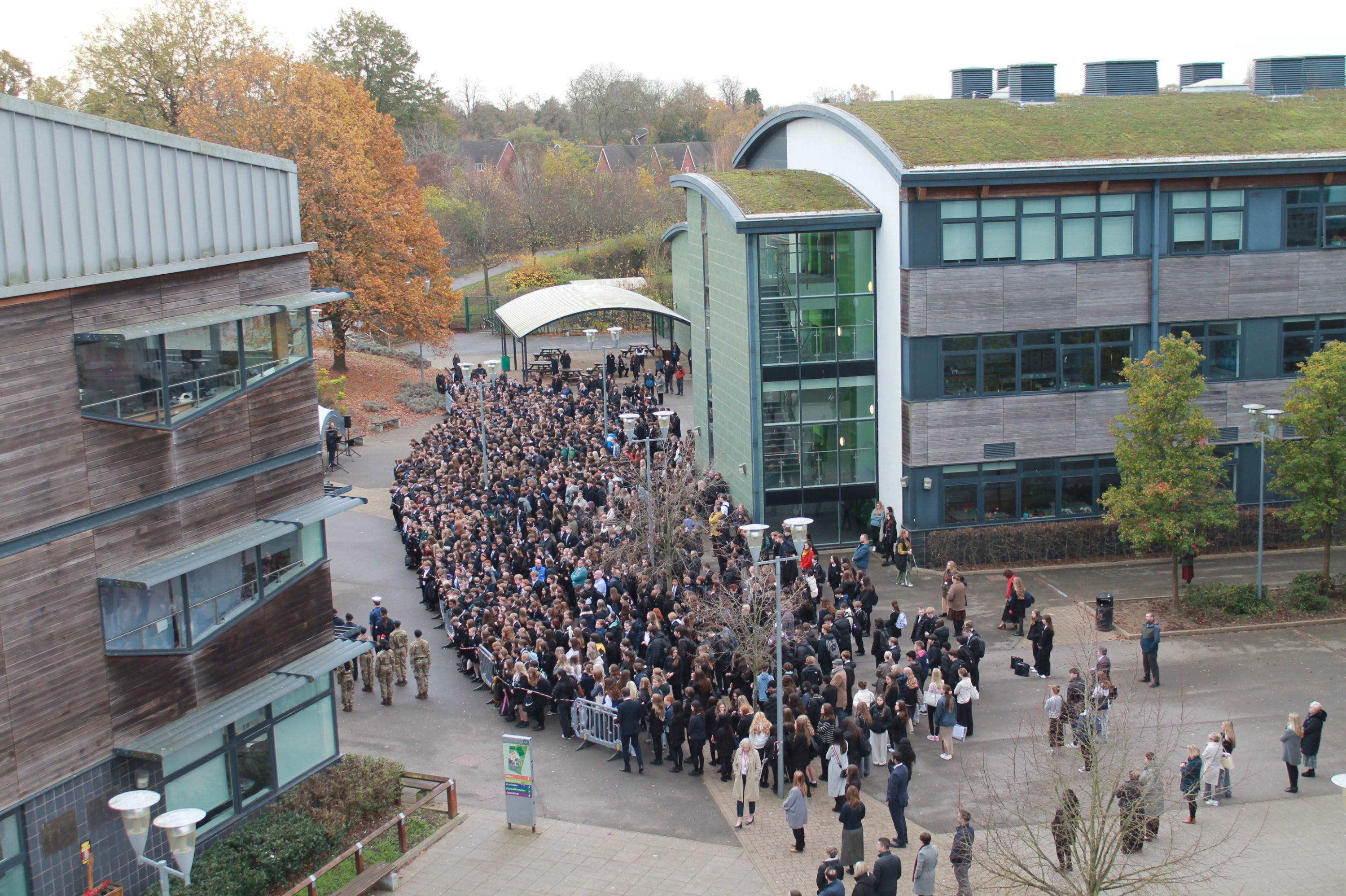 The whole North Leamington School community taking part in a remembrance service  